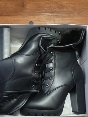 Black Lace-Up Heeled Ankle Boots for Women